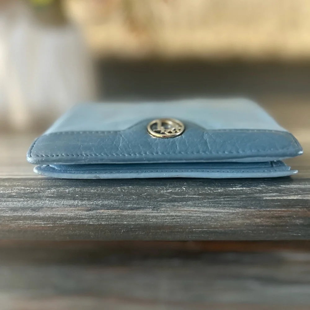 Dior Rare Dusty Sky Blue Soft Lambskin Genuine Leather Compact Wallet Purse